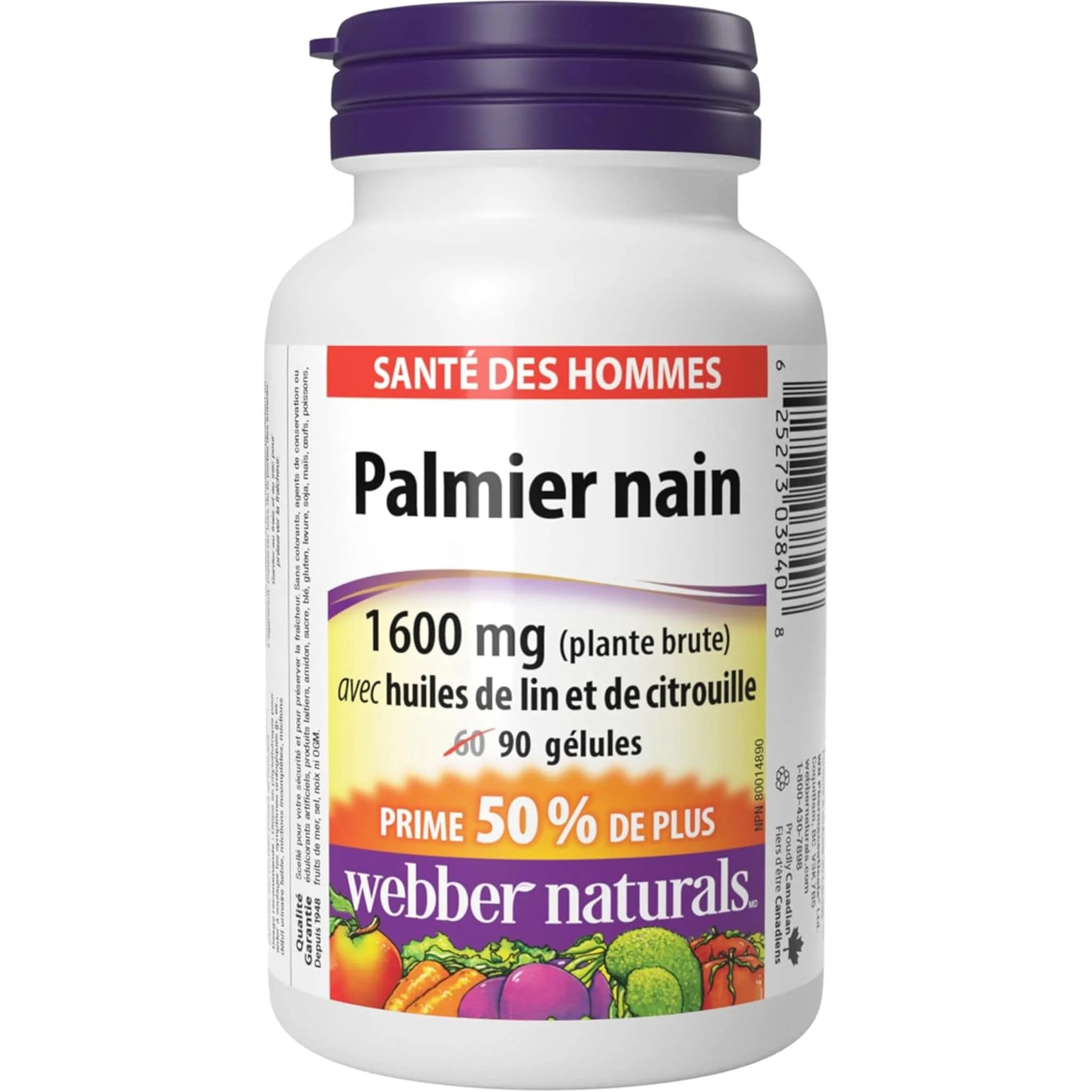 Webber Naturals Saw Palmetto 160mg, BONUS 50% More, 60+30 Softgels - Image 2
