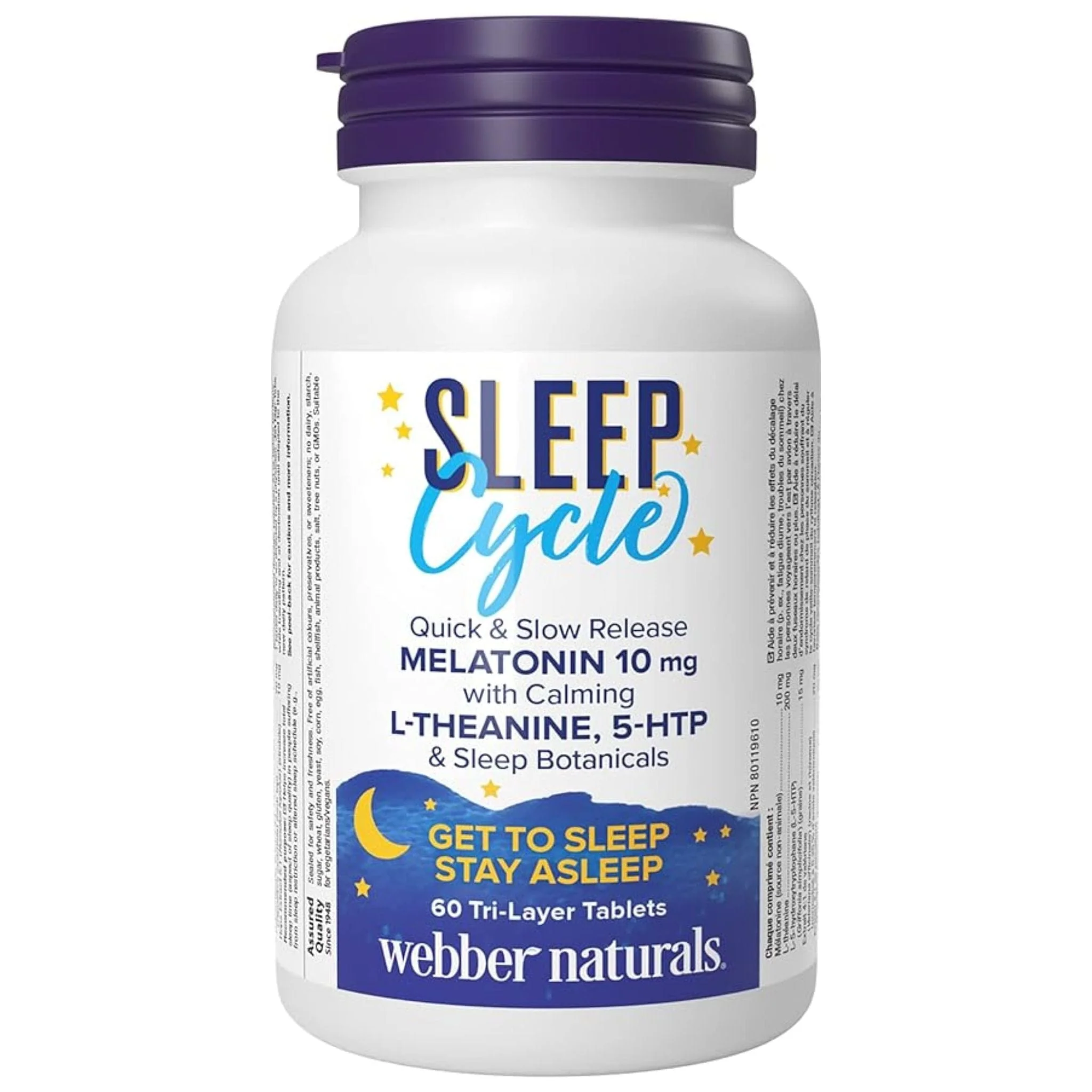 Webber Naturals Sleep Cycle Melatonin with L-Theanine, 5-HTP & Sleep Botanicals, 60 Tri-Layer Time Release Tablets