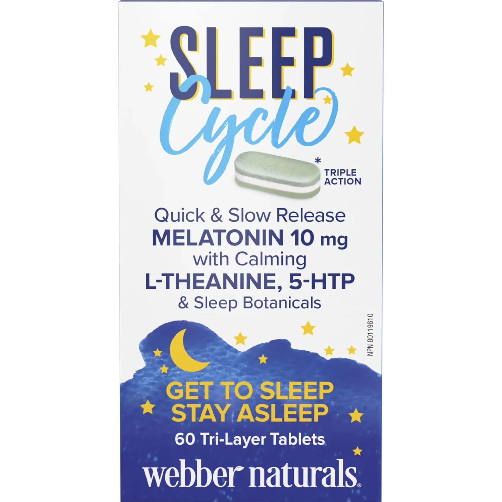Webber Naturals Sleep Cycle Melatonin with L-Theanine, 5-HTP & Sleep Botanicals, 60 Tri-Layer Time Release Tablets - Image 2