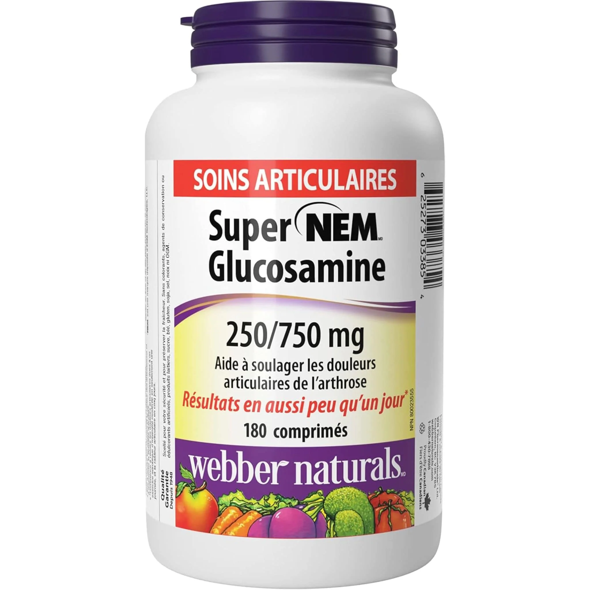 Webber Naturals Super NEM Glucosamine, 250mg and 750mg, Helps Relieve Osteoarthritic Pain, 180 Tablets - Image 2