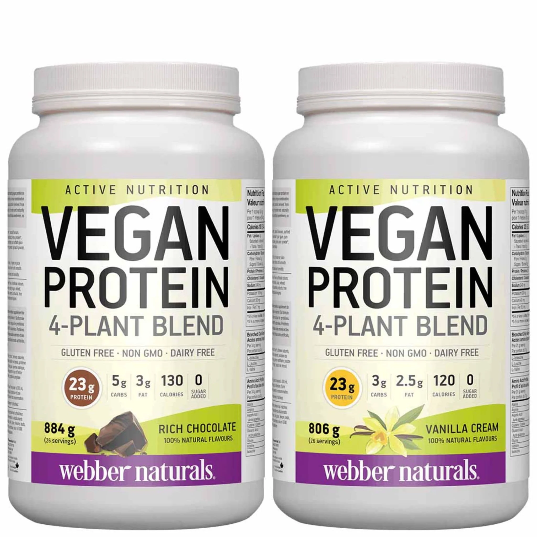Webber Naturals Vegan Protein Powder 4-Plant Blend (Gluten-Free and Non-GMO), 26 Servings