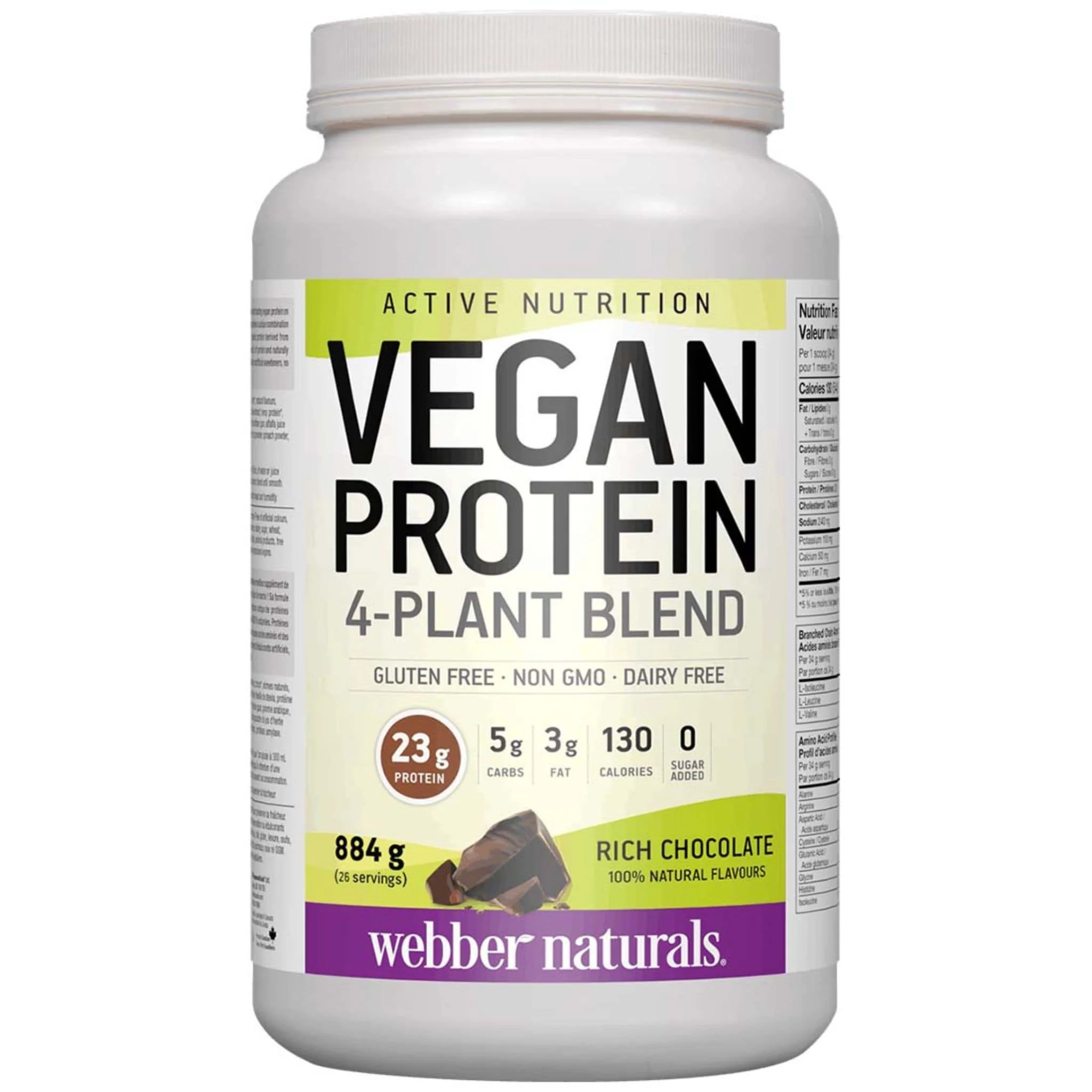 Webber Naturals Vegan Protein Powder 4-Plant Blend (Gluten-Free and Non-GMO), 26 Servings - Image 2