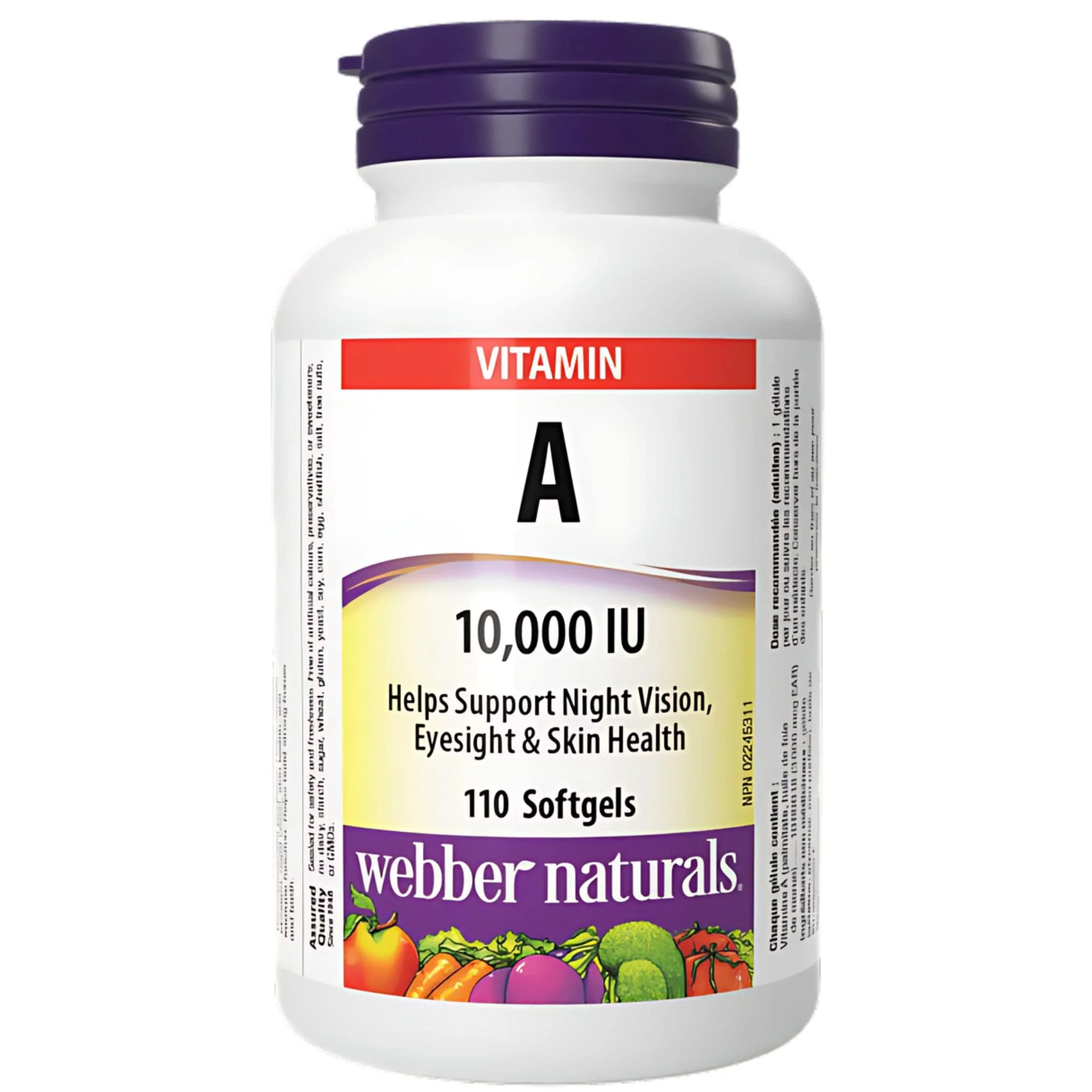 Webber Naturals Vitamin A 10,000IU, Helps Support Night Vision, Eyesight and Skin Health, 110 Softgels