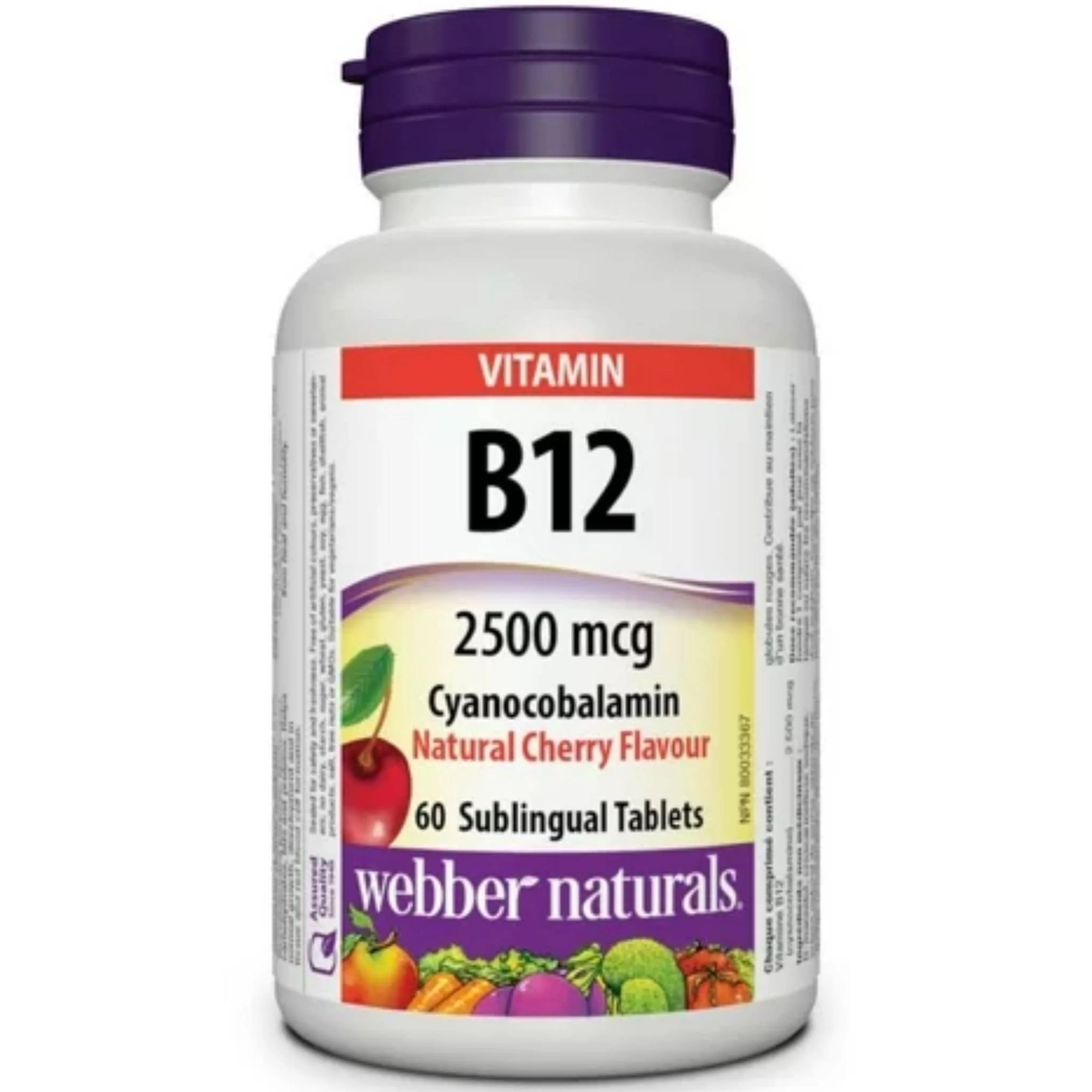Webber Naturals Vitamin B12 Cyanocobalamin, Quick Dissolve 2,500 mcg, 60 Sublingual Tablets