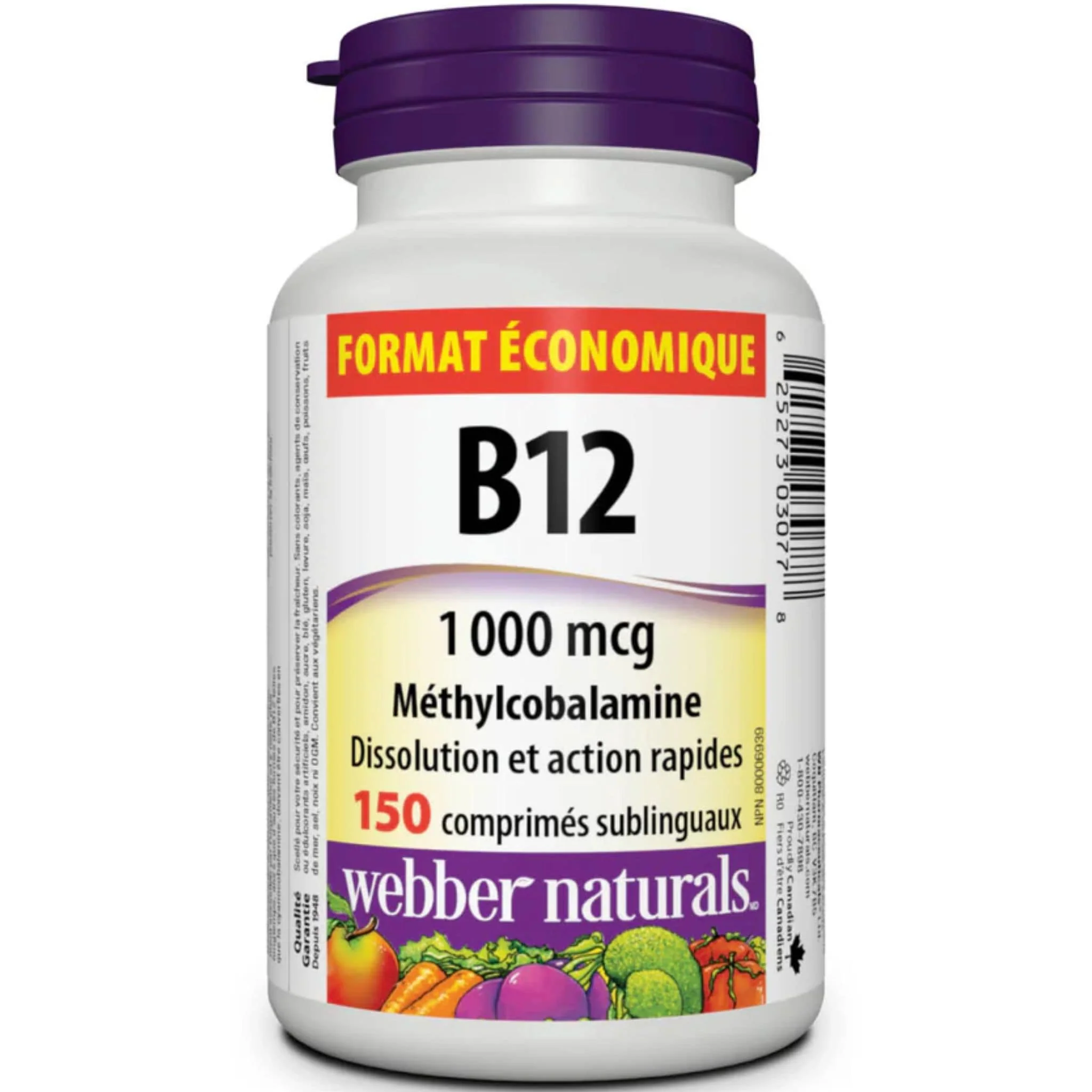 Webber Naturals Vitamin B12 Methylcobalamin 1000mcg Value Size, 80-150 Sublingual Tablets - Image 2