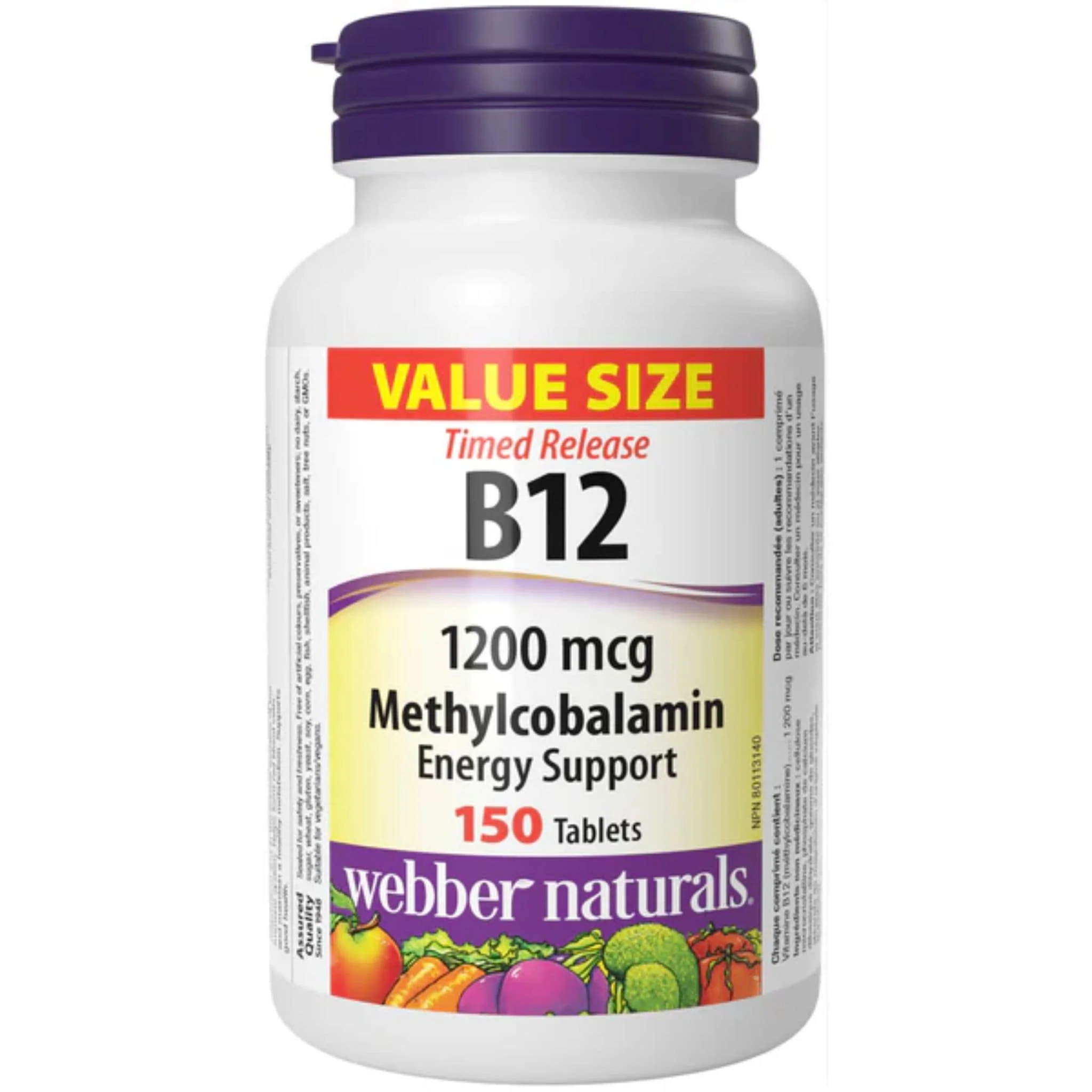 Webber Naturals Vitamin B12, Methylcobalamin 1200mcg, Timed Release Tablets - Image 2