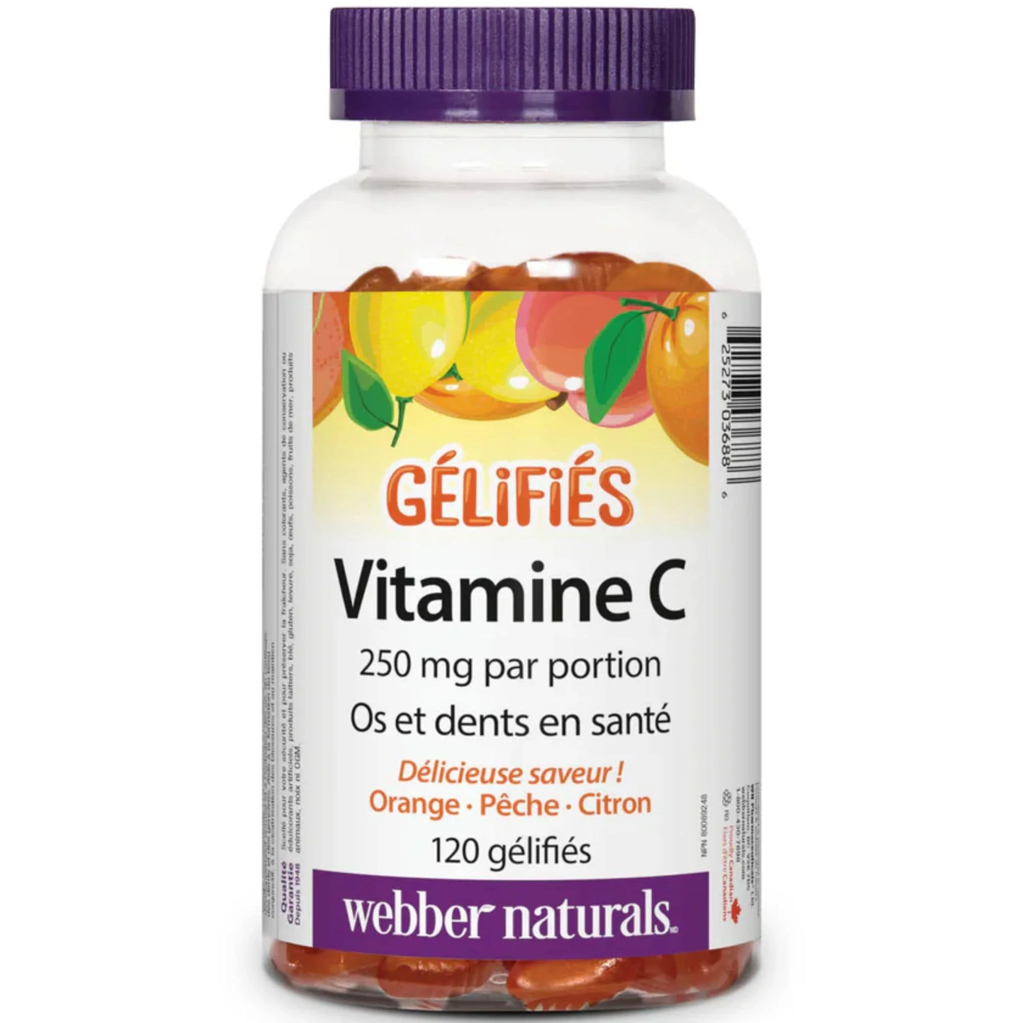 Webber Naturals Vitamin C Gummies 250mg (Orange, Peach, Lemon), 120 Gummies - Image 2