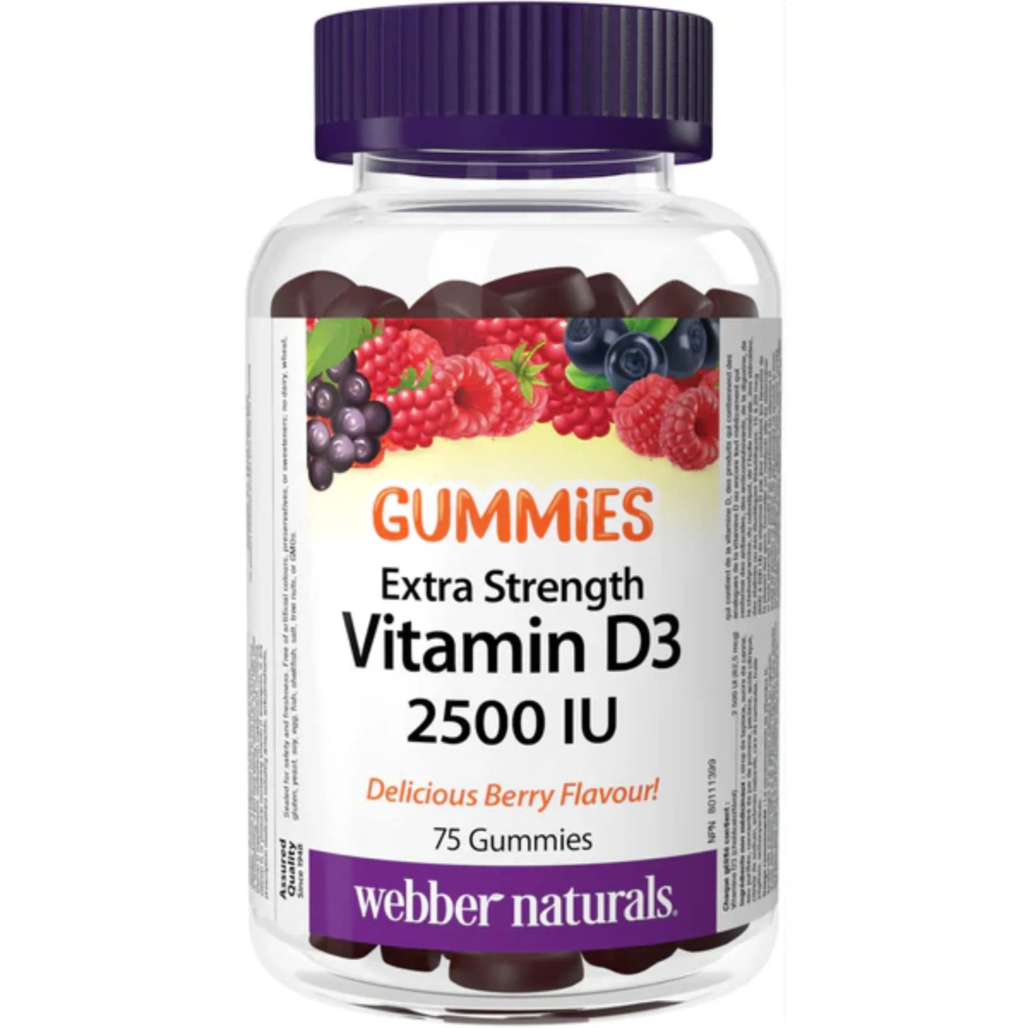 Webber Naturals Vitamin D3 2500IU Gummies Extra Strength, Berry Flavour, 75 Gummies