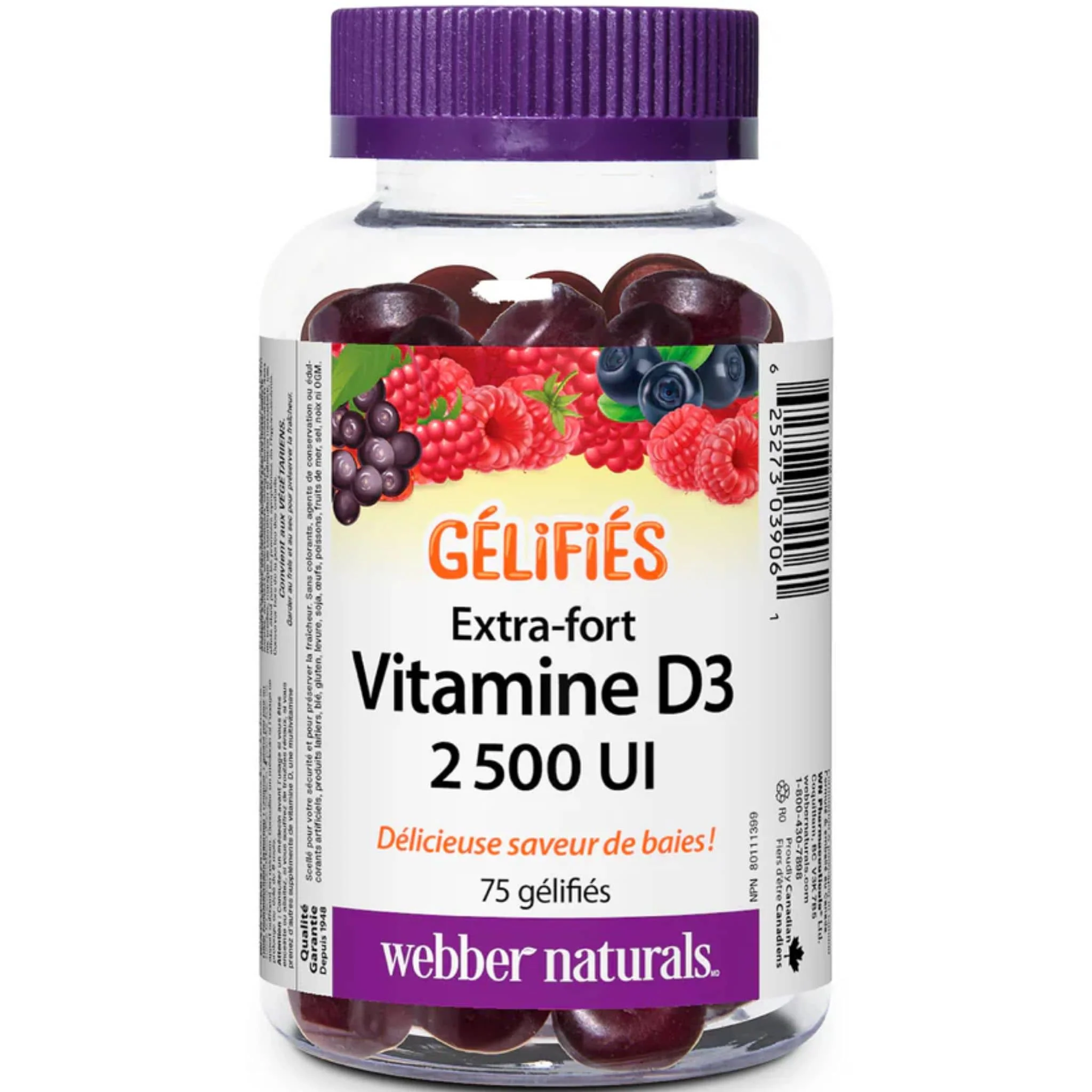 Webber Naturals Vitamin D3 2500IU Gummies Extra Strength, Berry Flavour, 75 Gummies - Image 2