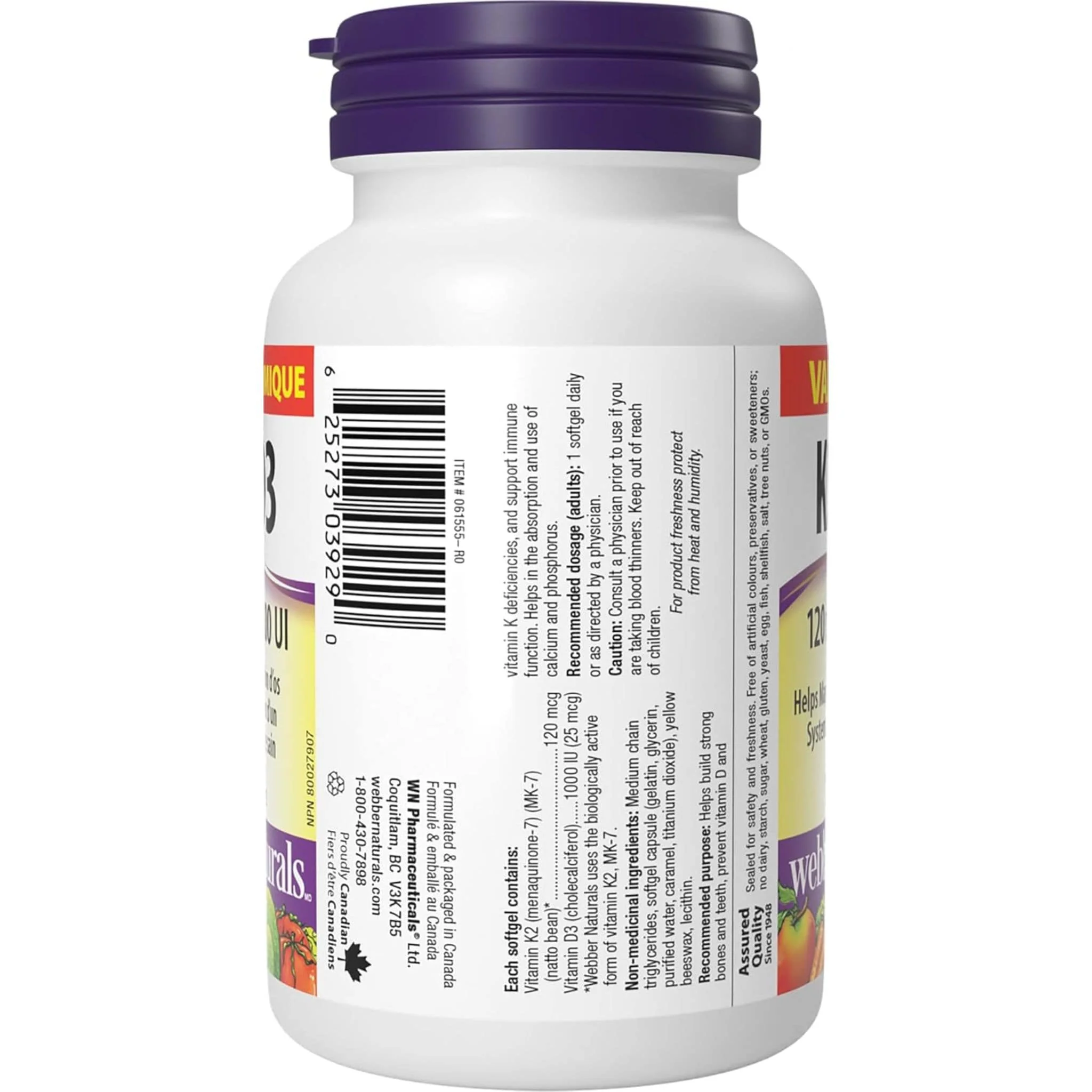 Webber Naturals Vitamin K2 and D3 Softgels, 120 mcg/1,000 IU - Image 10