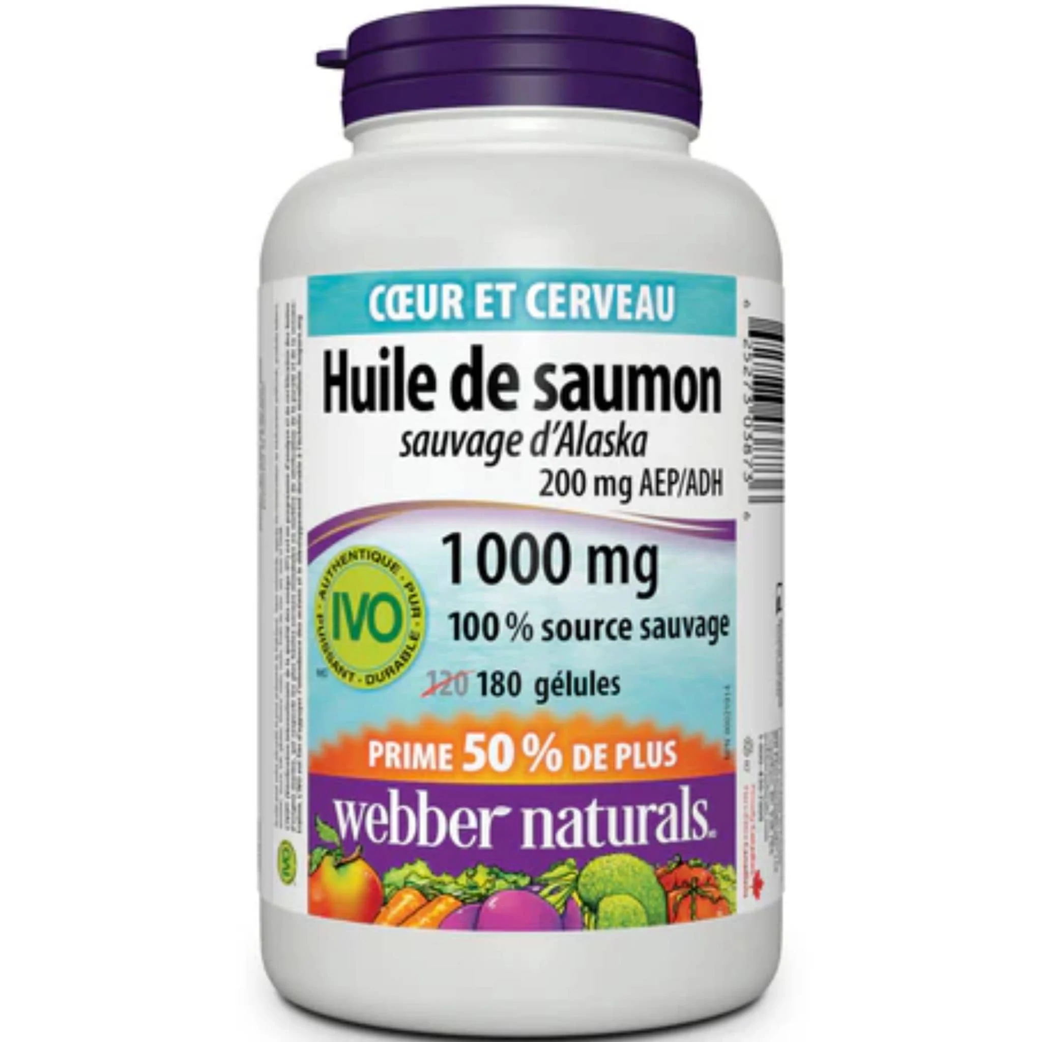 Webber Naturals Wild Alaskan Salmon Oil, 100% Pure, 1000mg, BONUS! 50% More, 180 Softgels - Image 5