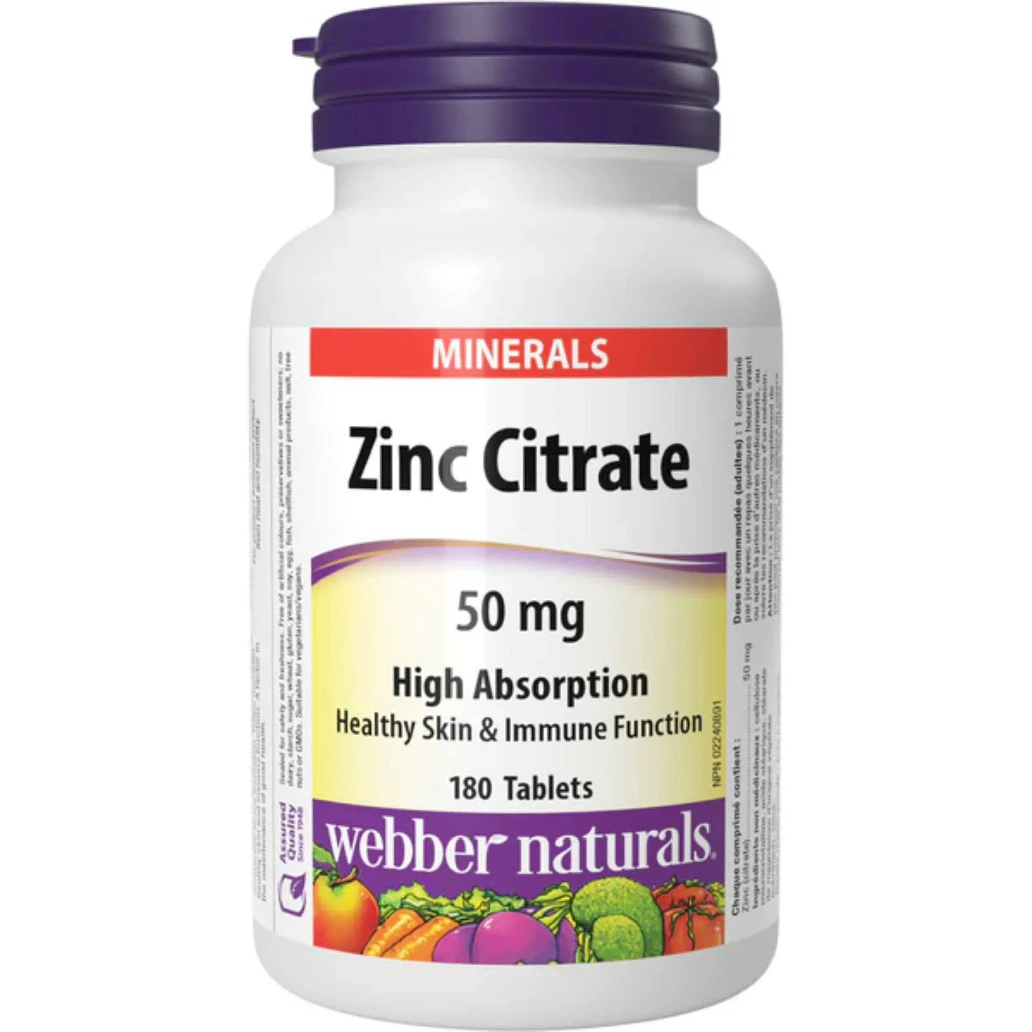Webber Naturals Zinc Citrate 50mg, 180 Tablets
