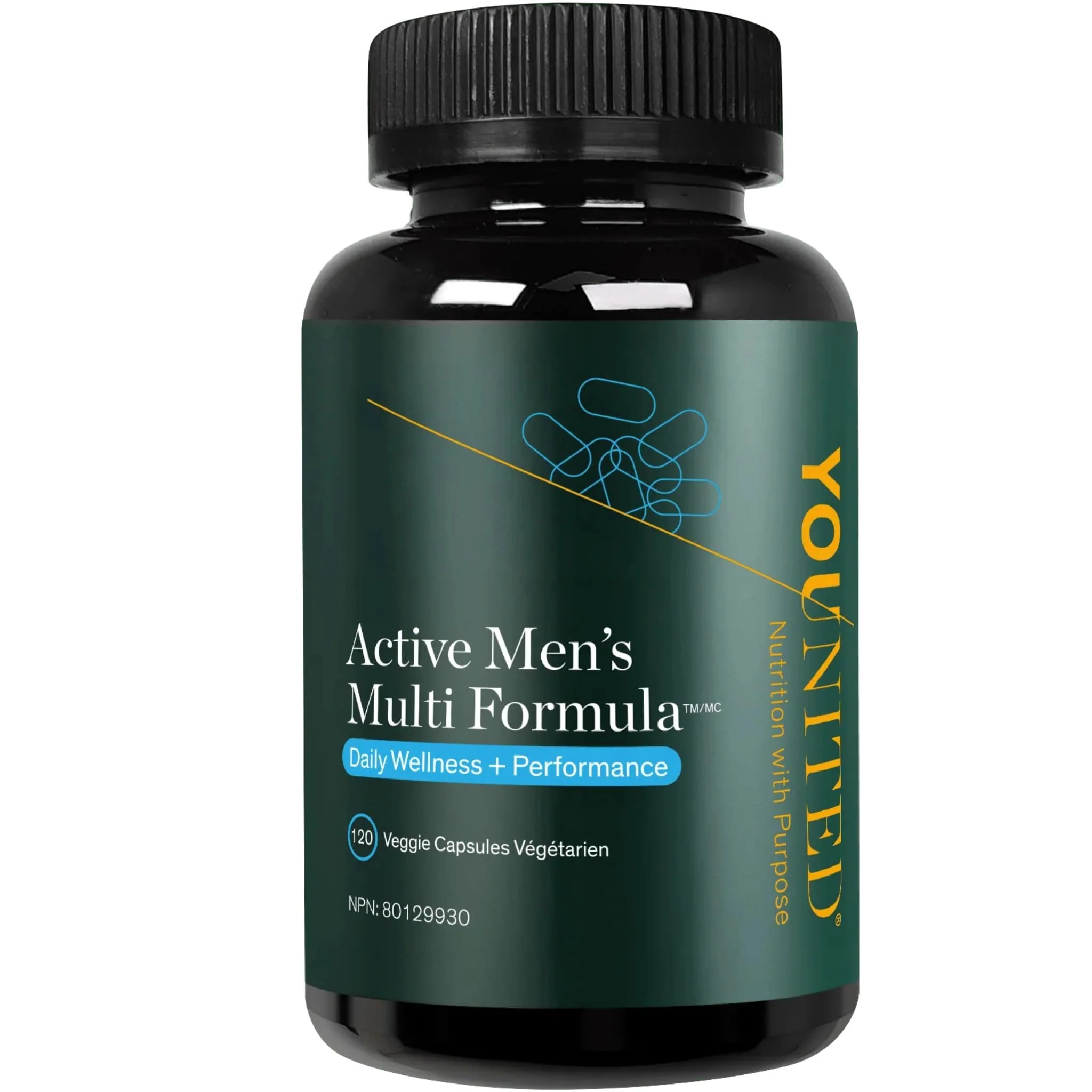 Younited Active Men's Multi, Daily Multivitamin for Men, Energy, Heart, and Prostate Support, 120 Vegetable Capsules