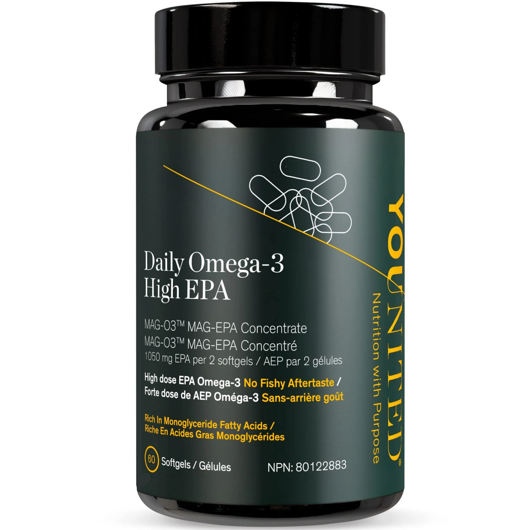Younited Daily Omega-3 Fish Oil, EPA 1215 mg and DHA 540mg, 60 Softgels