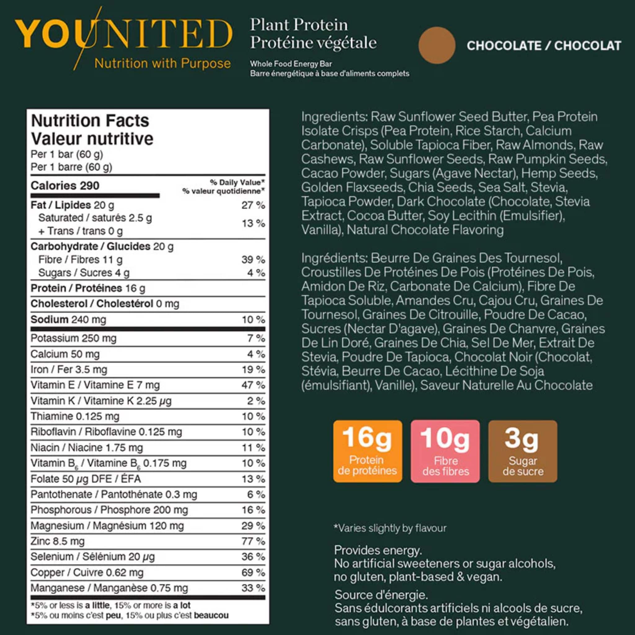 Younited Plant Protein Snack Bar, High Protein High Fibre Low Sugar Protein Bar, Box of 12 Bars - Image 3